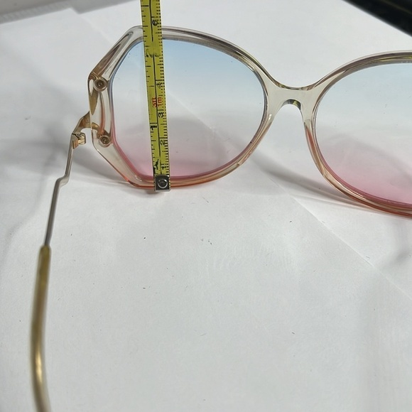 Luxottica Alexandra Vintage Sunglasses Clear Lucite Blue Pink Gradient Lenses